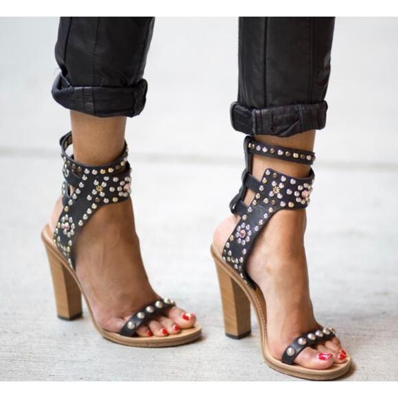 Isabel Marant Elvis Cream Studded Italian Leather Heel Strappy Sandal Sz 40 US 9 - Picture 14 of 16